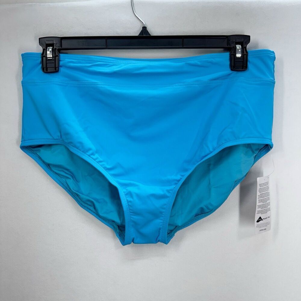 Lands End High Waisted Bikini Swim Bottoms Size 16 Turquoise Chlorine Resistant